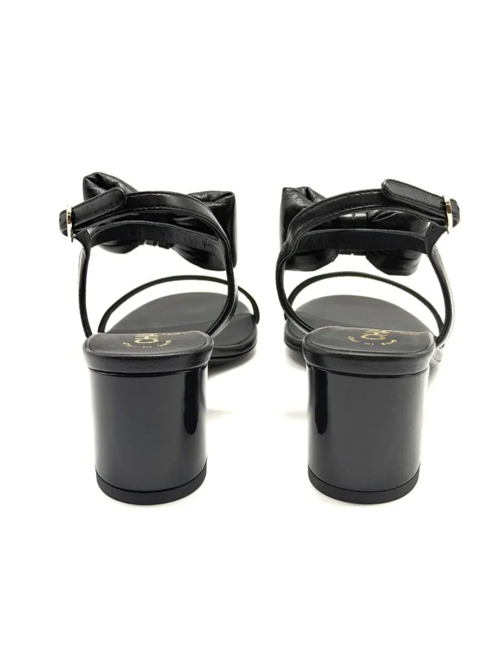 CHANEL 25P Lambskin Leather CC Bow Ankle Strap Sandals Block Heels Shoes - Picture 12 of 16
